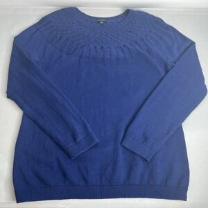 TALBOTS Womens L Sweater Cable Knit Collar Royal Blue Cotton Blend